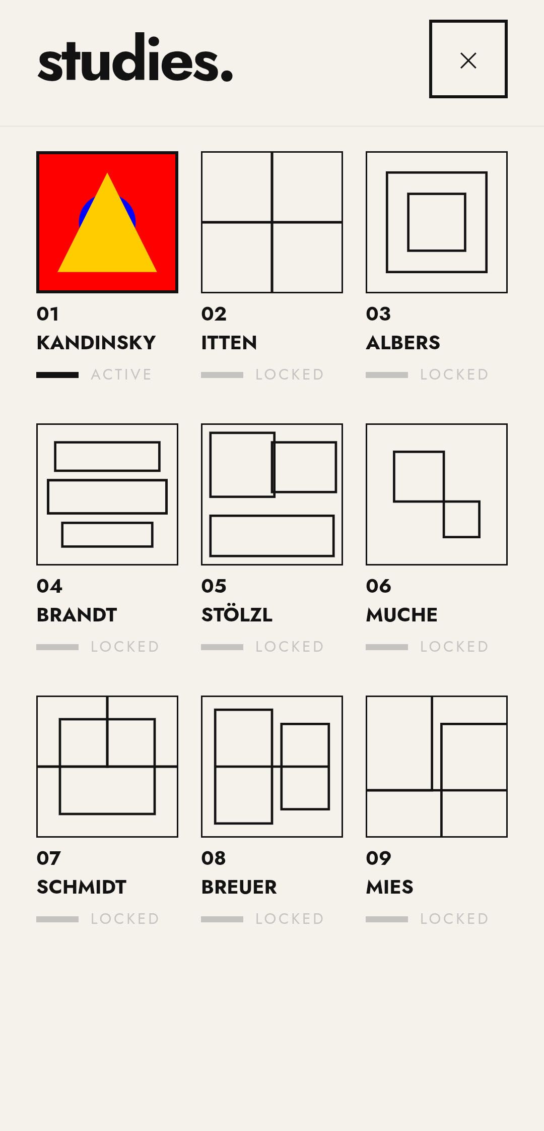 Shape Invaders — mastery progression screen