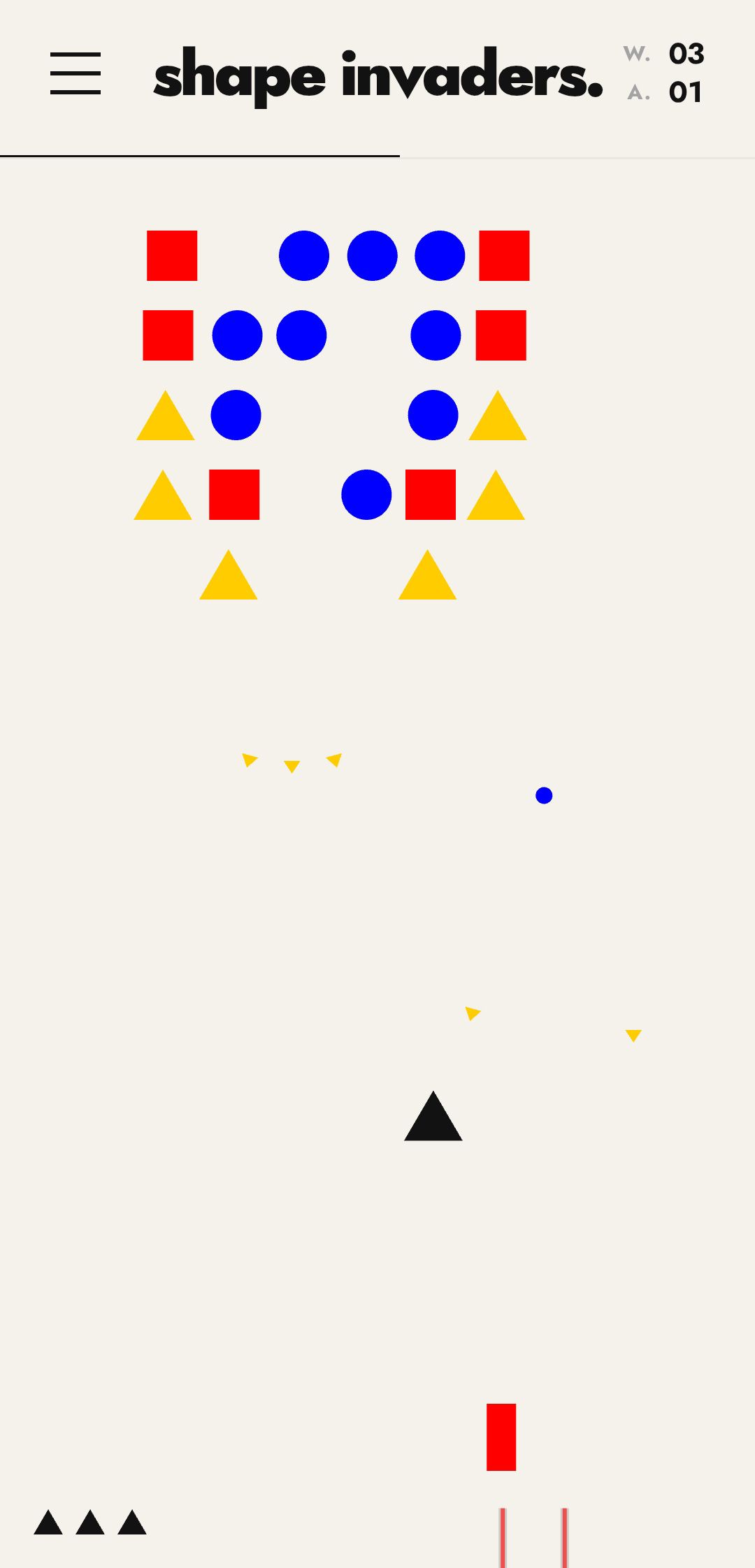 Shape Invaders — Bauhaus arcade gameplay screen