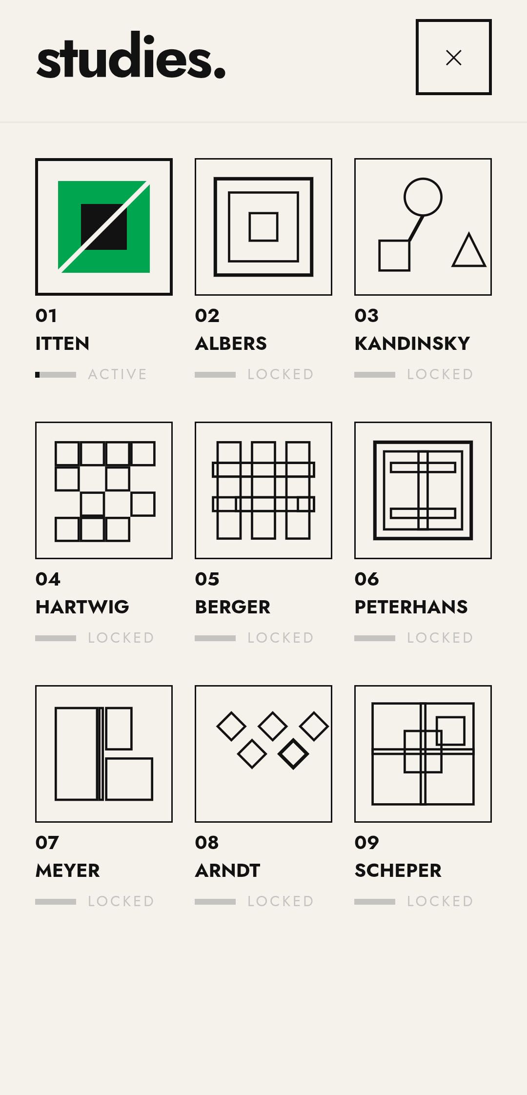 The Gradualist — mastery progression screen