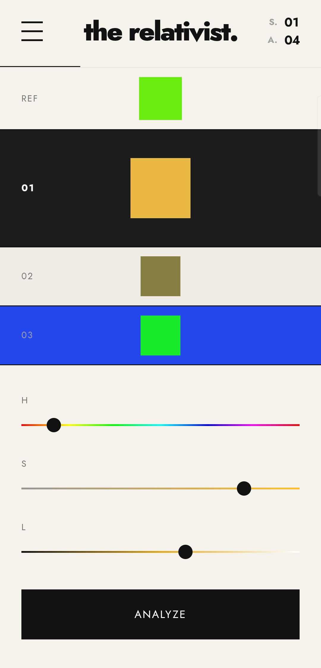 The Relativist — color matching gameplay screen